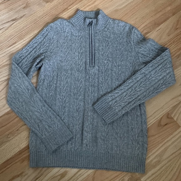 LINCS DC&Co Wool cashmere 1/4 Zip Sweater Mens S Gray blend cable knit Warm - Picture 1 of 11
